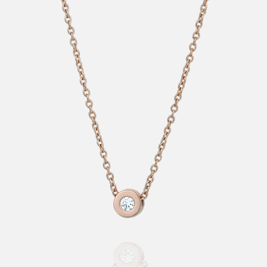 Fio e pendente em ouro rosa com diamante | One