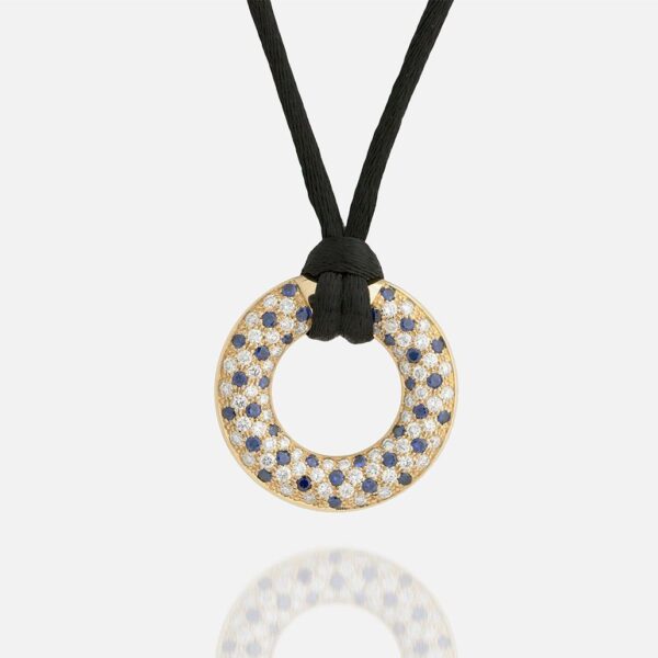Pendente em ouro com diamantes e safiras azuis coleção fancy da Leitão & Irmão