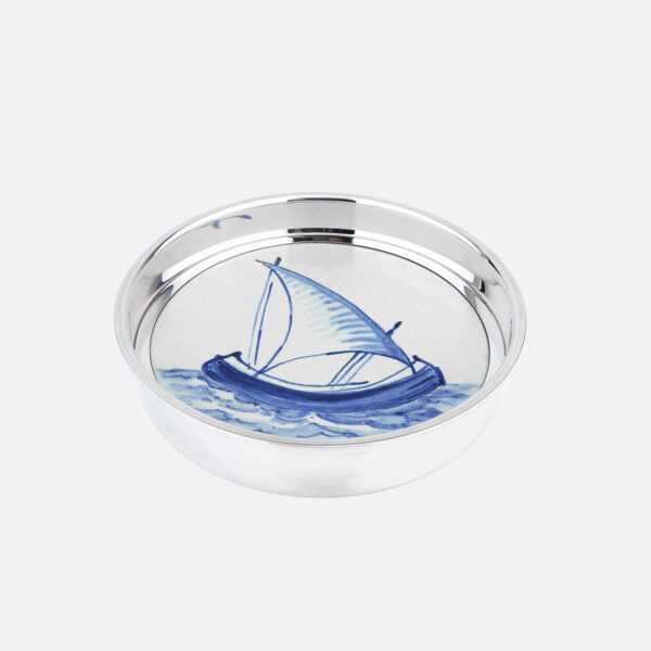 Base de Garrafa em prata e Azulejo Português | Desenho Barco do Rio