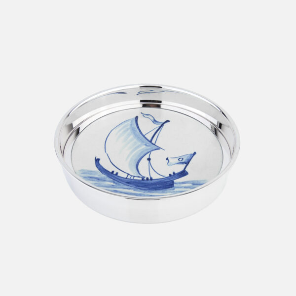 Base de Garrafa em prata e Azulejo Português | Desenho Barco do Mar