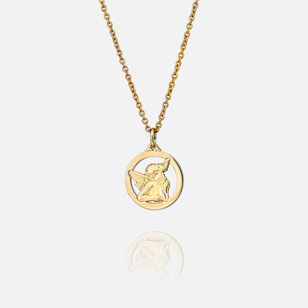 Medalha e Fio anjo da guarda em ouro da Leitão & Irmão