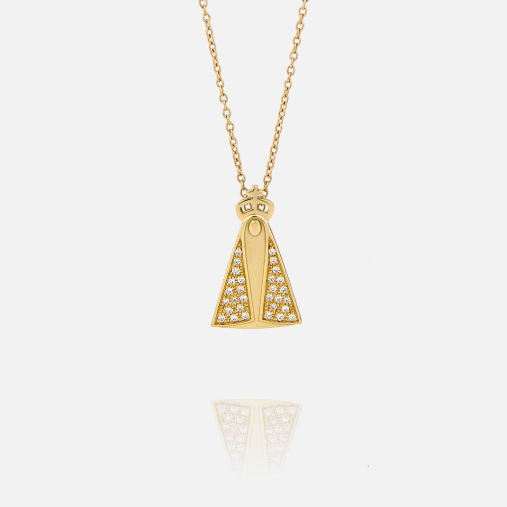 Colar Nossa Senhora de Fátima em ouro e diamantes da Leitão & Irmão
