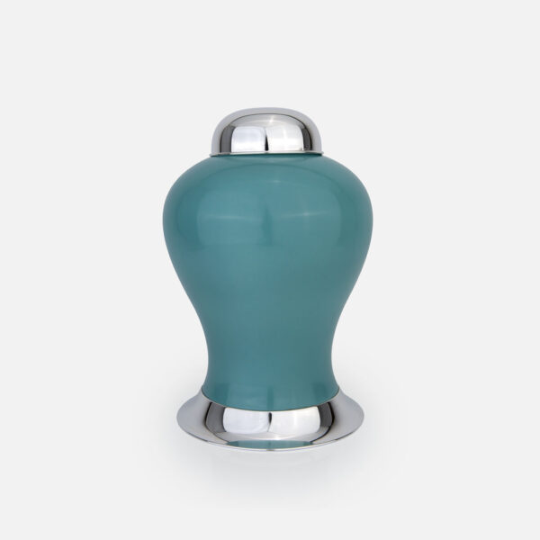 Pote em prata com porcelana portuguesa colorida verde malibu da Leitão & Irmão