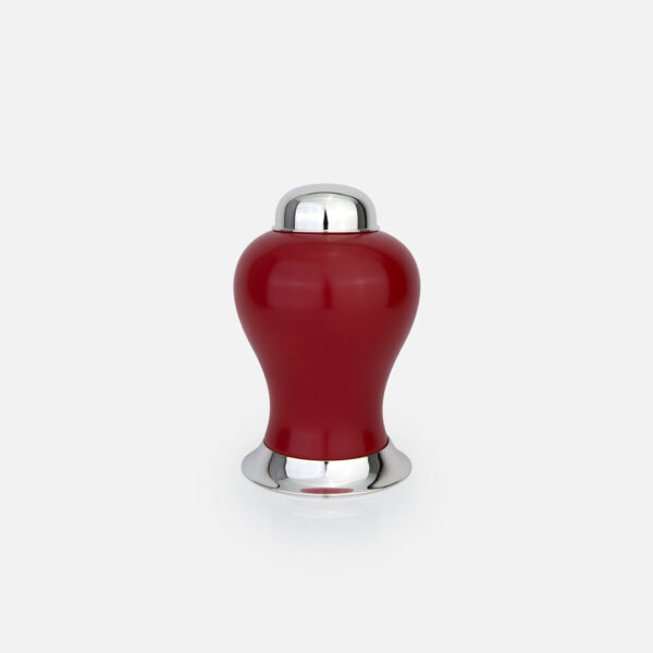 Pote em prata com porcelana portuguesa colorida vermelho da Leitão & Irmão