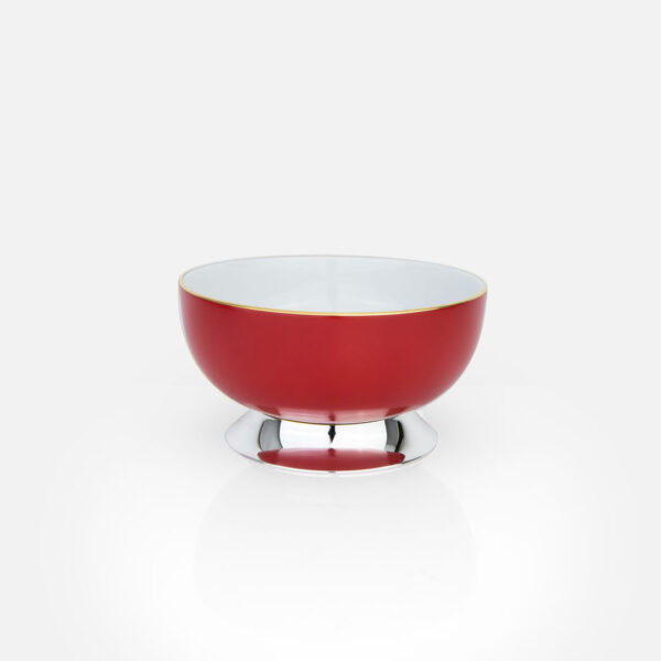 Taça em prata com porcelana portuguesa colorida vermelho da Leitão & Irmão