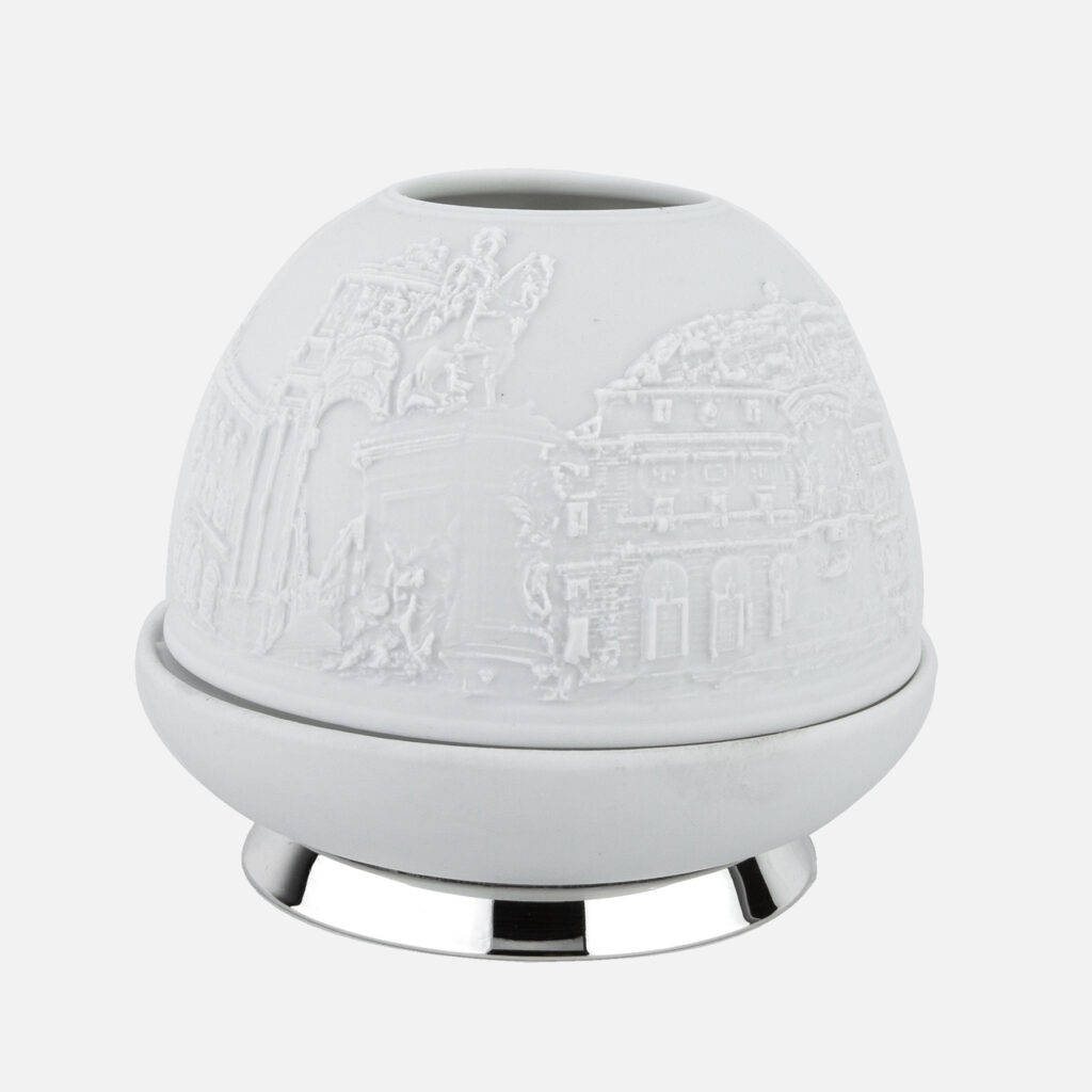 Porta Velas em porcelana biscuit e prata motivo Baixa Chiado da Leitão & Irmão