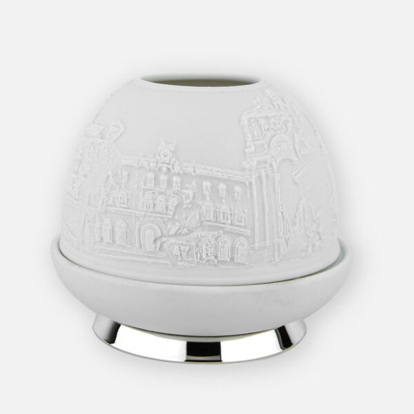 Porta Velas em porcelana biscuit e prata motivo Baixa Chiado da Leitão & Irmão