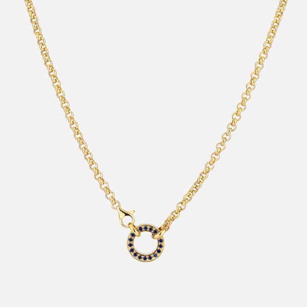 Colar reversível em ouro com diamantes de um dos lados e safiras azuis do outro da coleção inverso da Leitão & Irmão