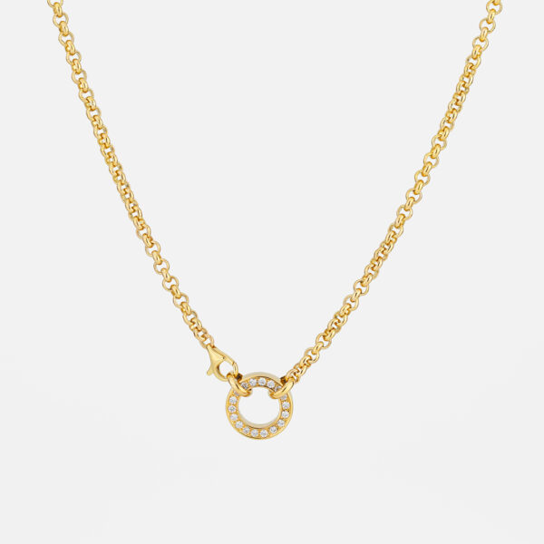 Colar reversível em ouro com diamantes de um dos lados e safiras azuis do outro da coleção inverso da Leitão & Irmão