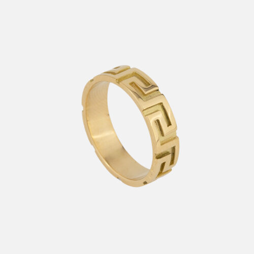 anel com relevos gregos em ouro amarelo da Leitão & Irmão